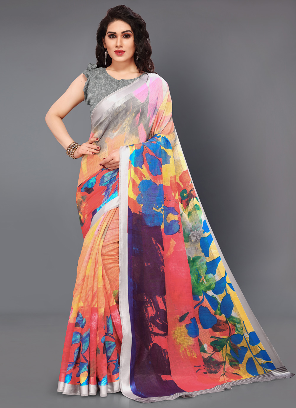 Cotton Multi Colour Printed Designer Saree buy online
