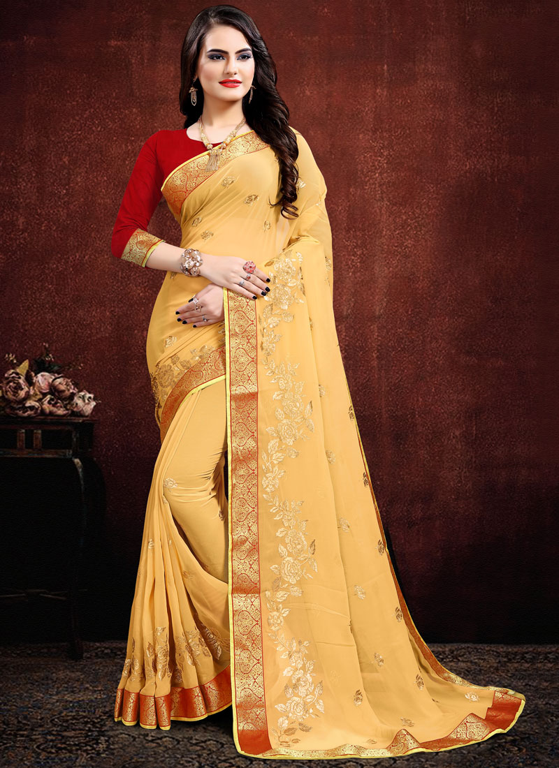 cream colour net saree
