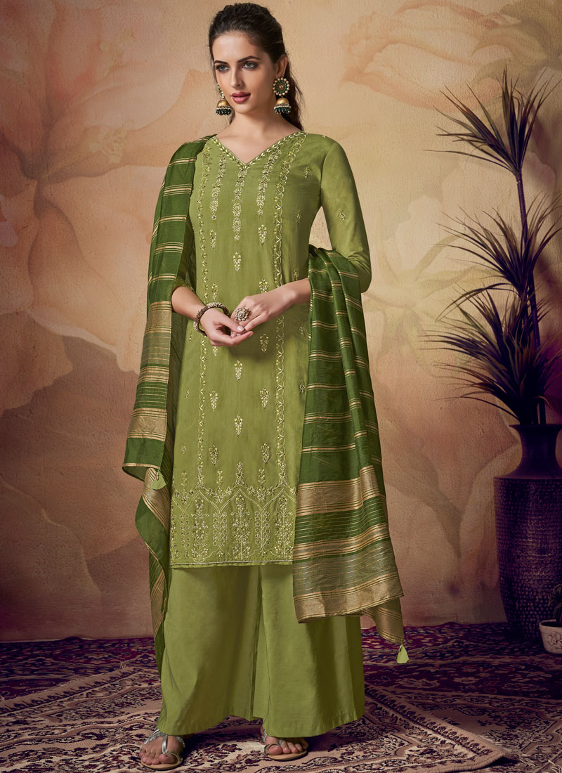 Mehndi green gota sharara suit set- set of three by Noor By Nikita Jain |  The Secret Label