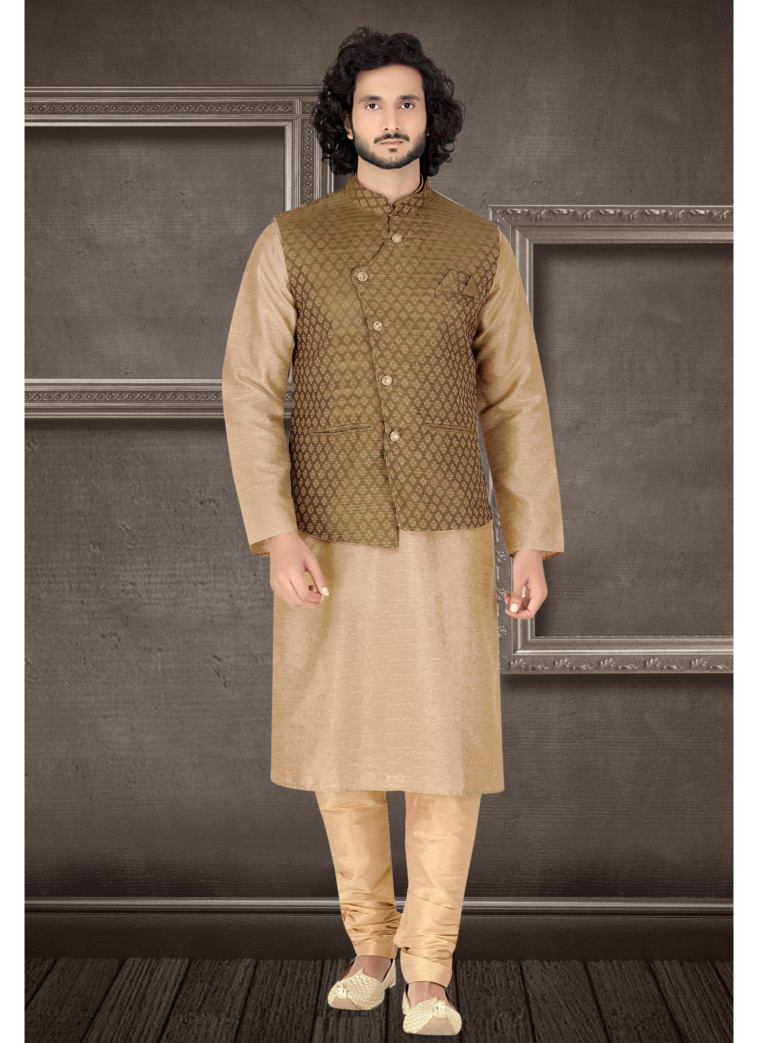 Buy Embroidered Art Silk Kurta Payjama With Jacket in Brown Online ...