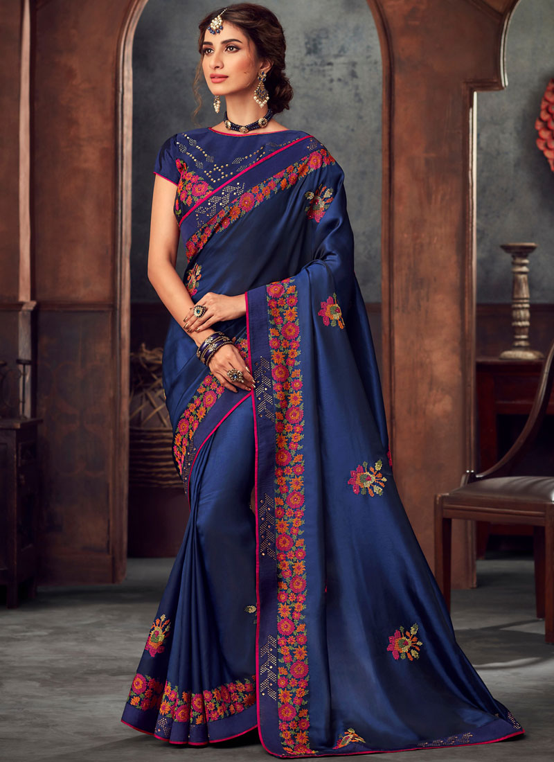 Buy Embroidered Blue Classic Saree Online : 141935 - Saree