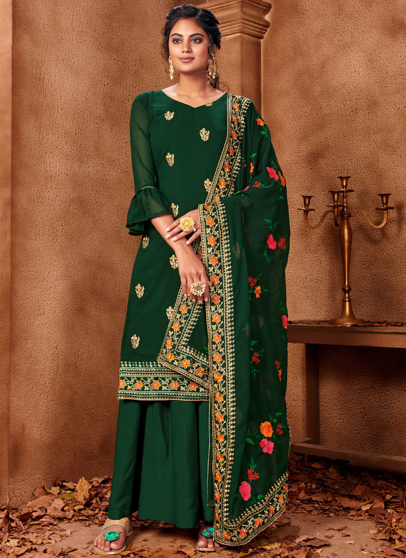 green palazzo suit