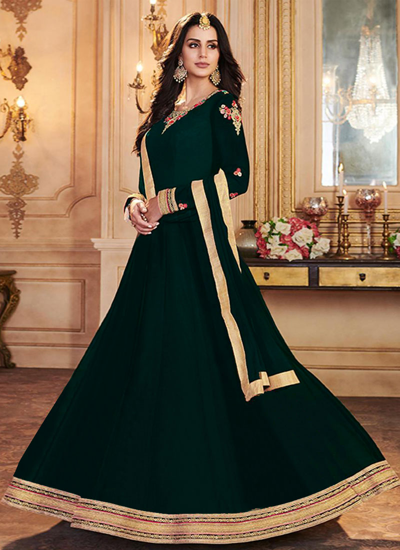 Buy Embroidered Green Salwar Kameez Online : 155346