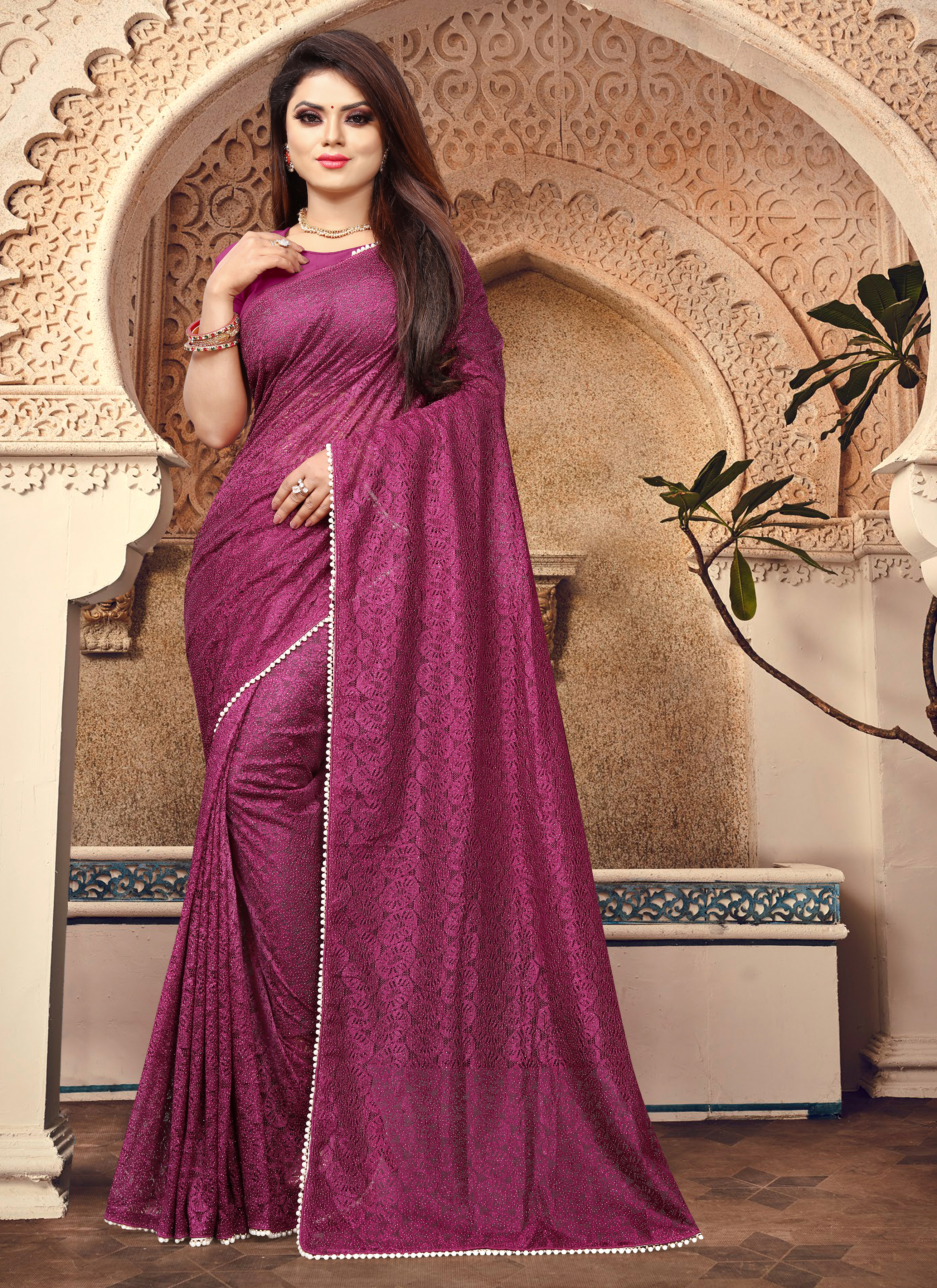 Buy Embroidered Magenta Net Saree Online : 160979 - Party Wear Sarees