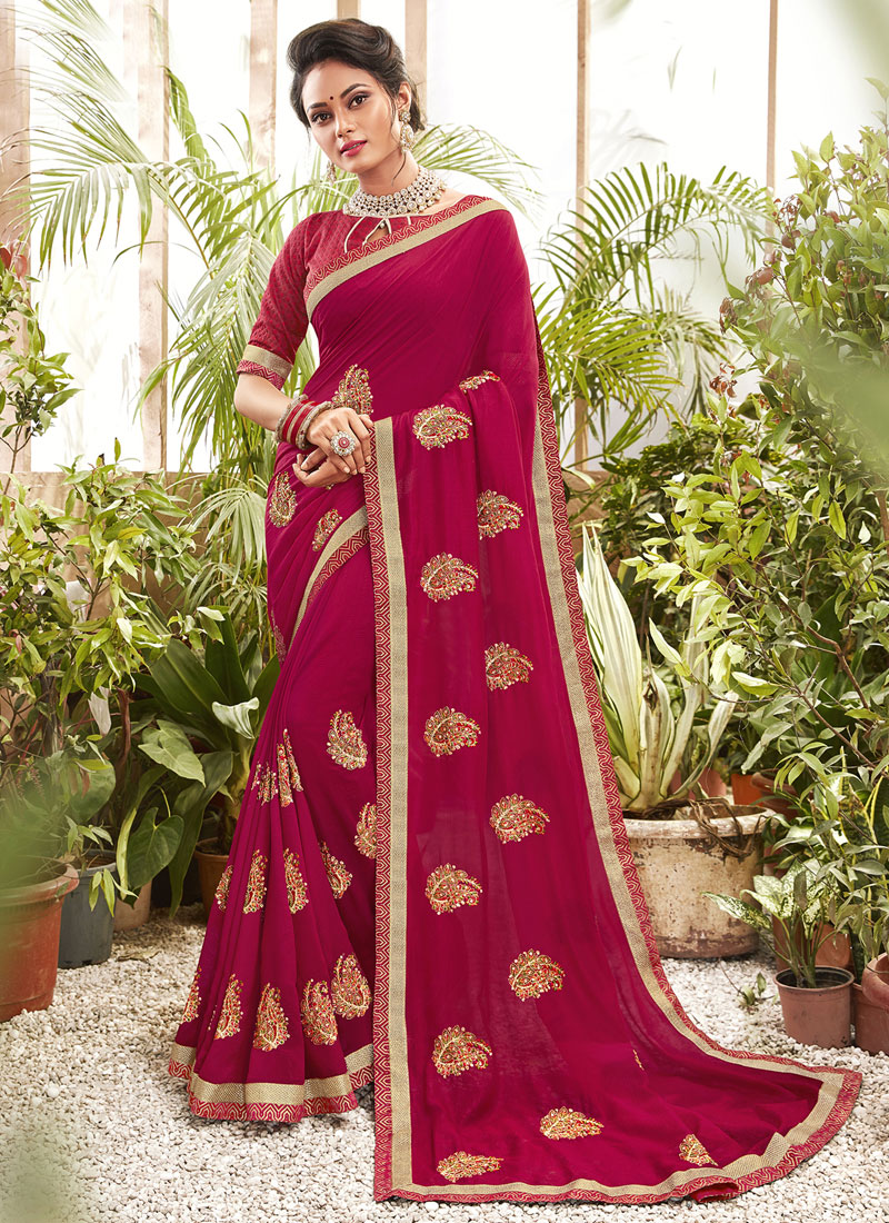 Buy Embroidered Pink Classic Saree Online