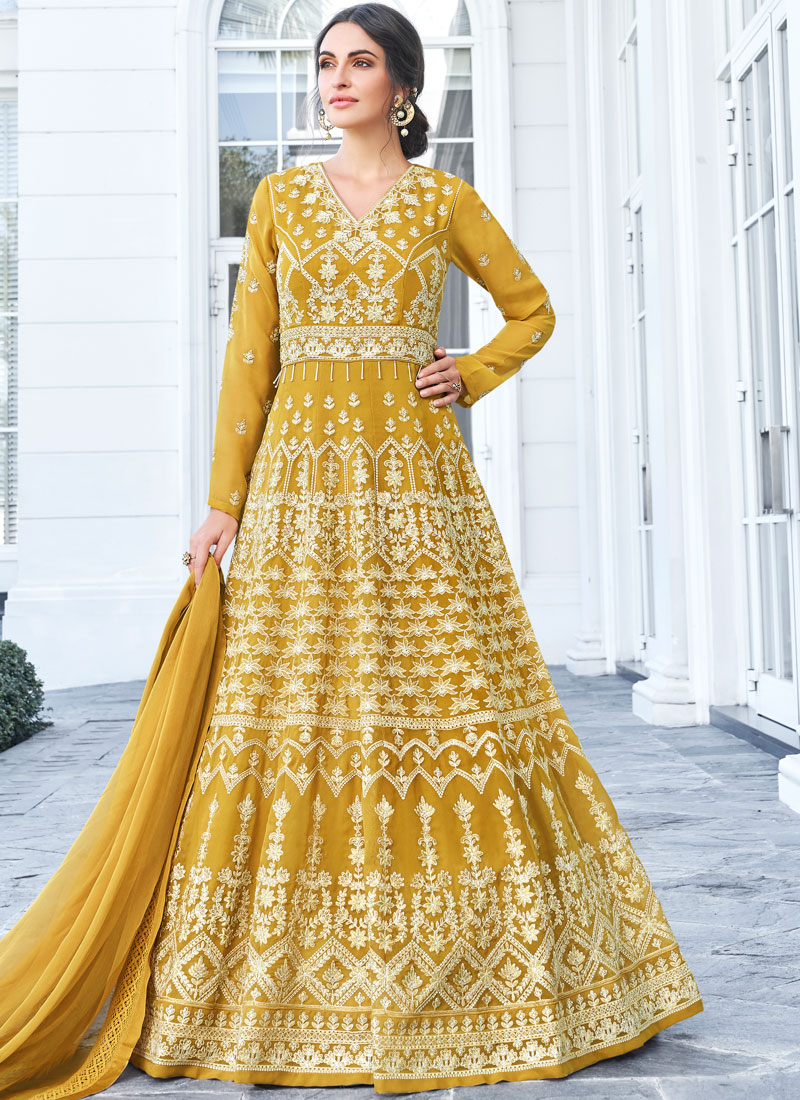 mustard anarkali suits