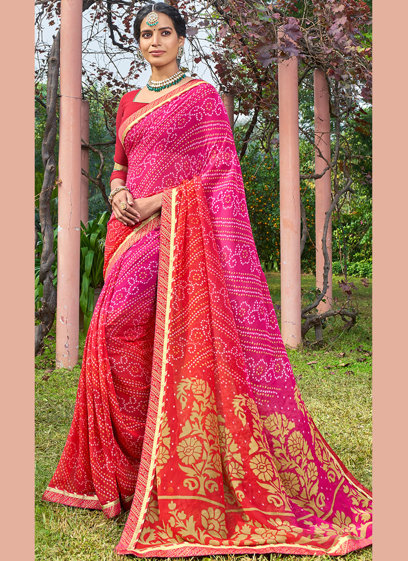 KSDS Pure Georgette Bandhani Chunri Saree