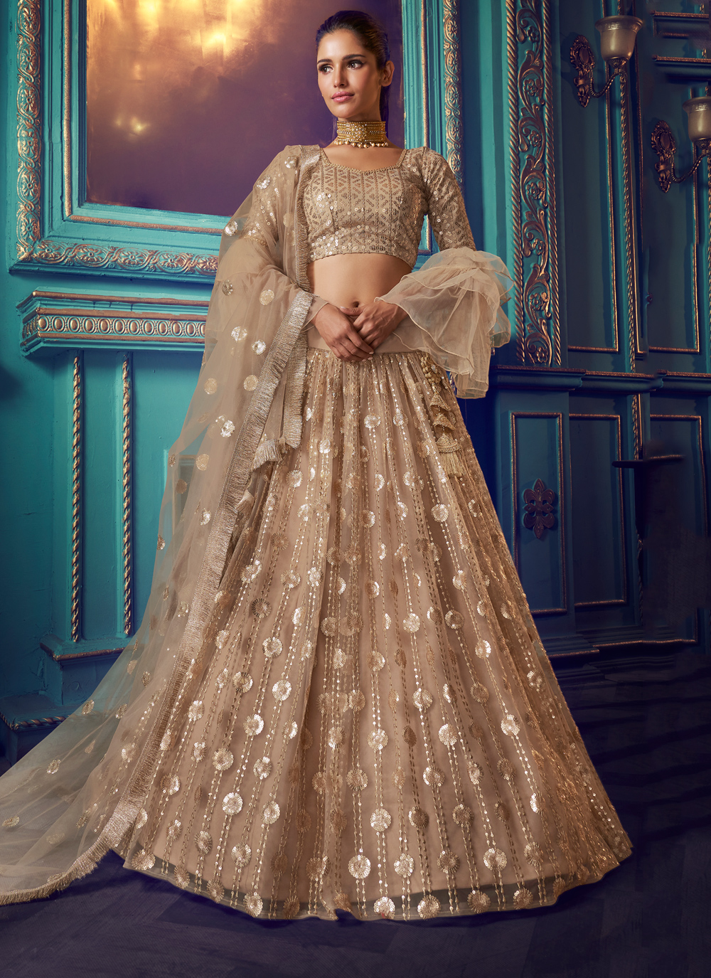 Amber Gold and Ivory Lehenga- Frontier Raas