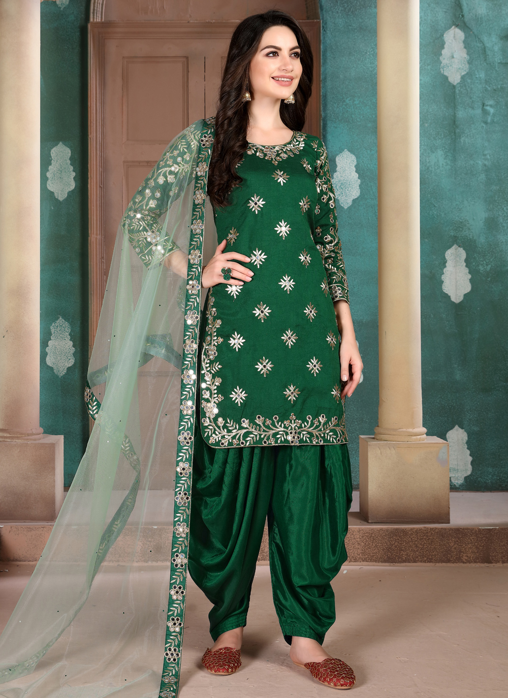 Buy Green Art Silk Salwar Kameez Online - Punjabi Suits