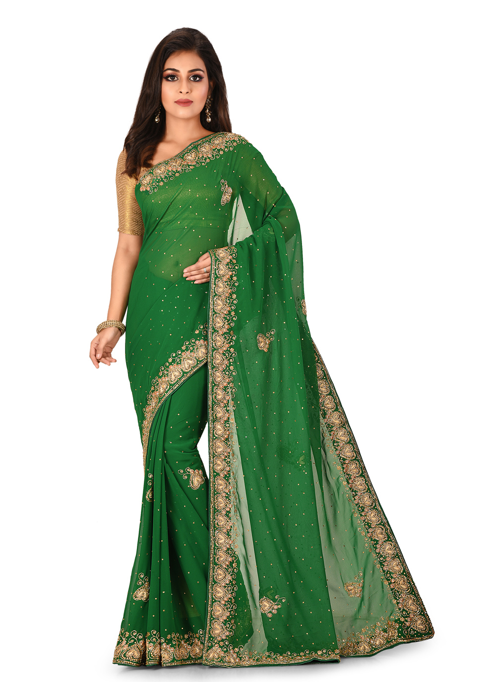 green saree engagement look