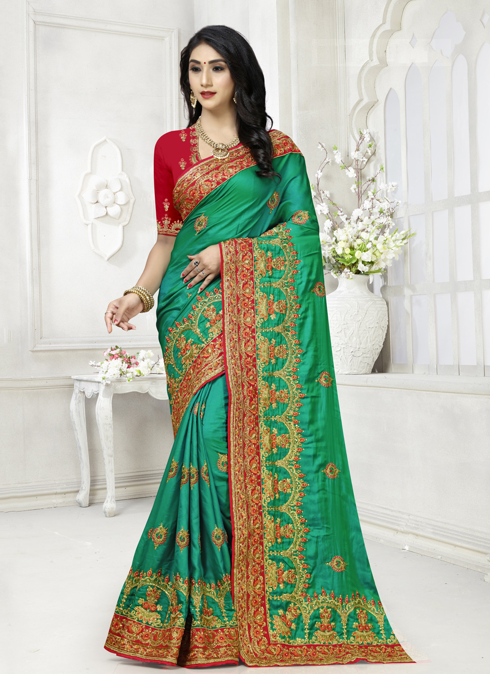 Buy Green Reception Traditional Saree Online : 156896