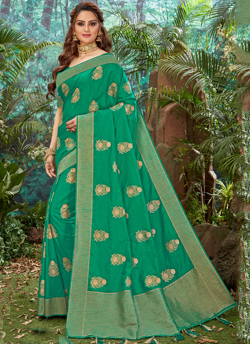 Buy Green Silk Festival Designer Saree Online 