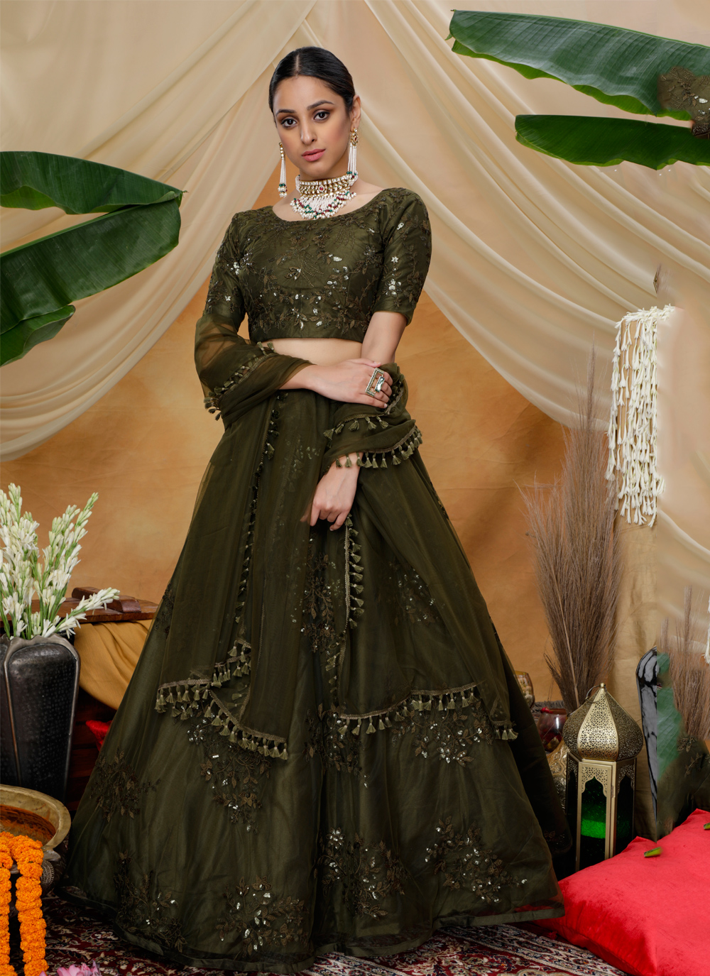Bottle Green And Orange Designer Silk Wedding Lehenga Choli in Nadiad at  best price by DHAGA FASHION - Justdial