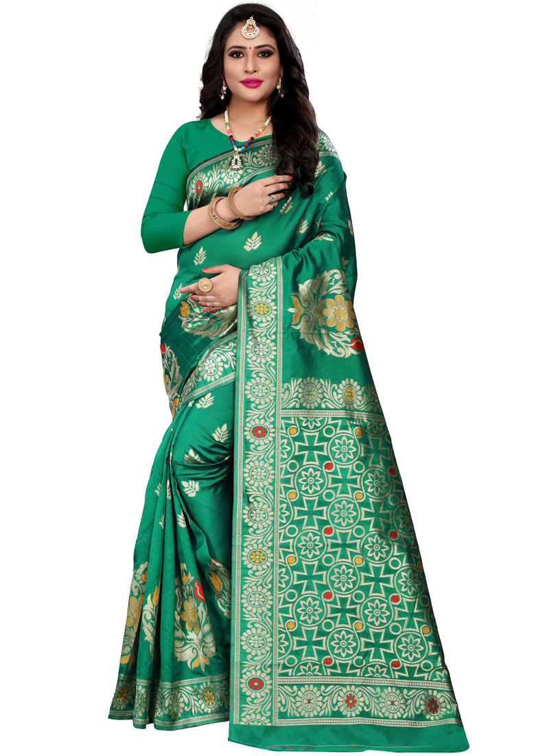 Buy Online Green Woven Cotton Silk Traditional Saree 143713 1469