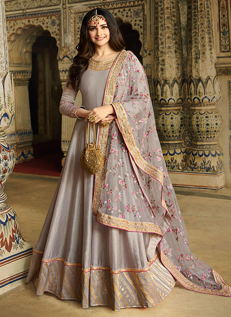 Shop Grey Ceremonial Anarkali Salwar Suit Online 147589