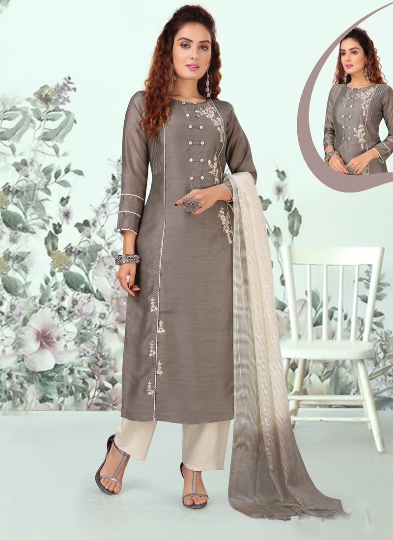 Shop Online Grey Embroidered Salwar Kameez 147811 