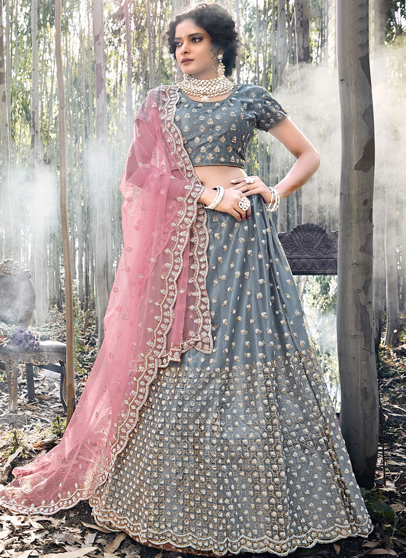 Grey and clearance pink lehenga choli