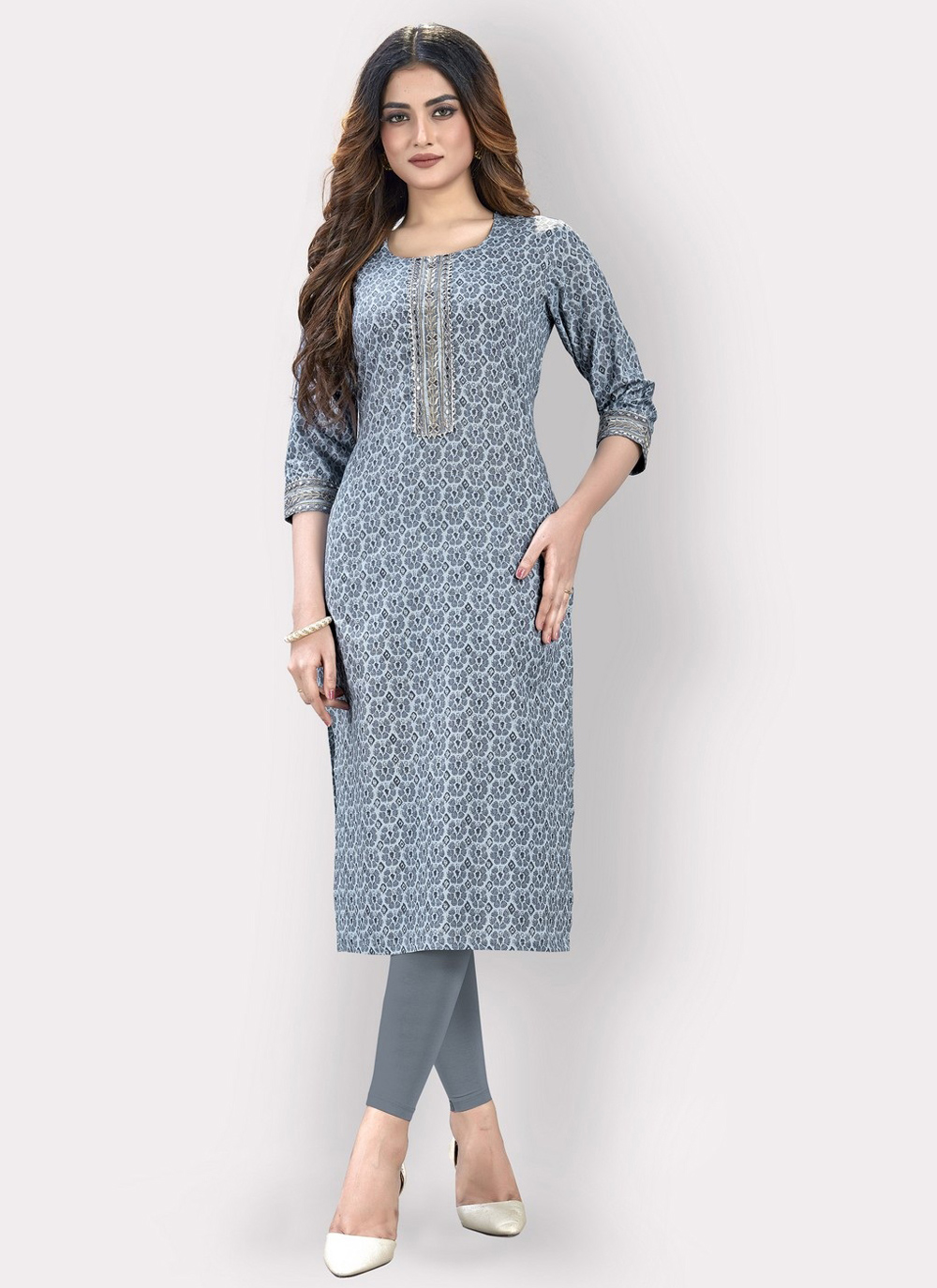 Grey Printed Cotton Designer Kurti buy online Kurtis