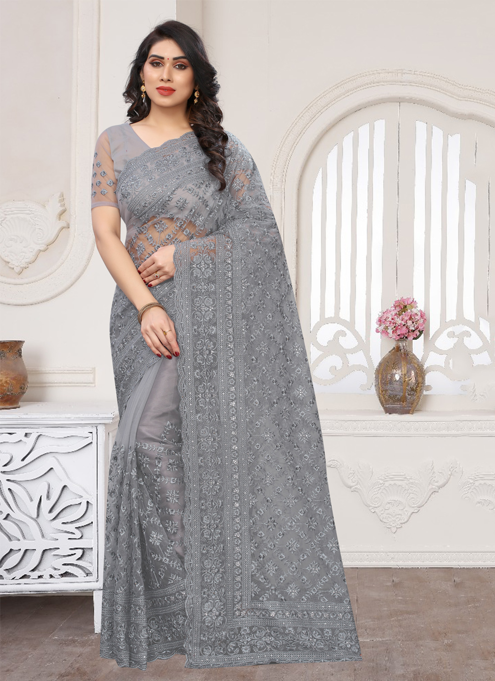 Grey bridal saree sales