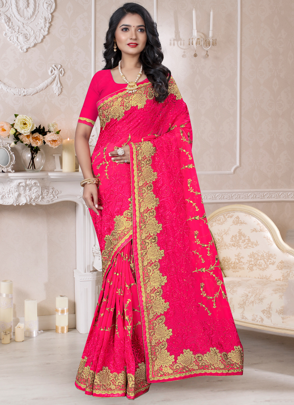 Hot Pink Reception Classic Saree Buy Online Bridal Sarees