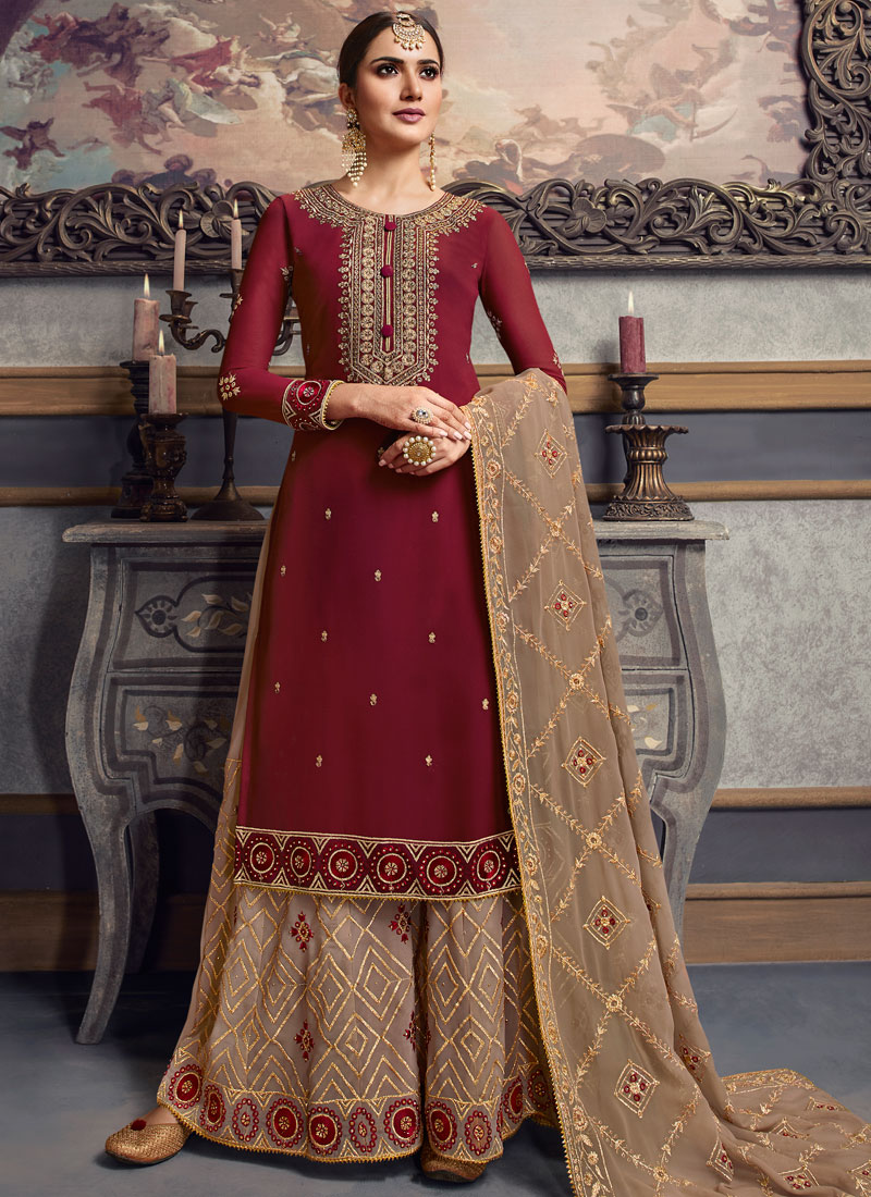 Buy Faux Georgette Maroon Salwar Kameez (NWS-6905) Online