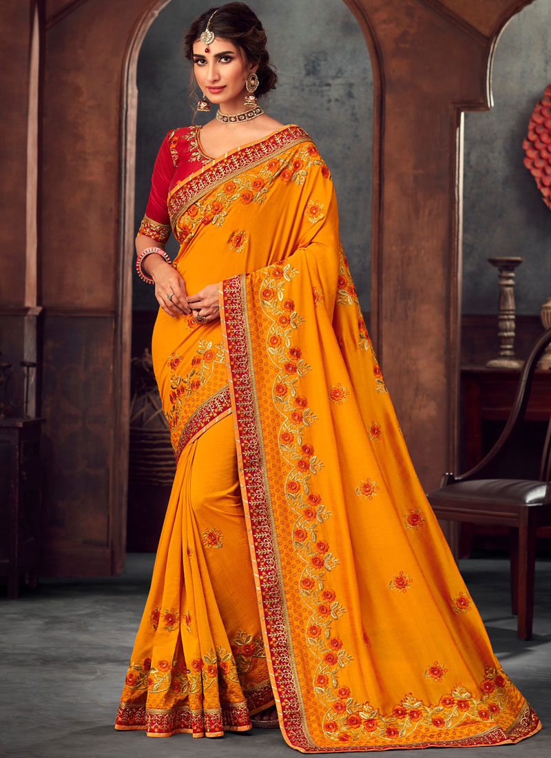 Buy Mustard Traditional Saree Online 