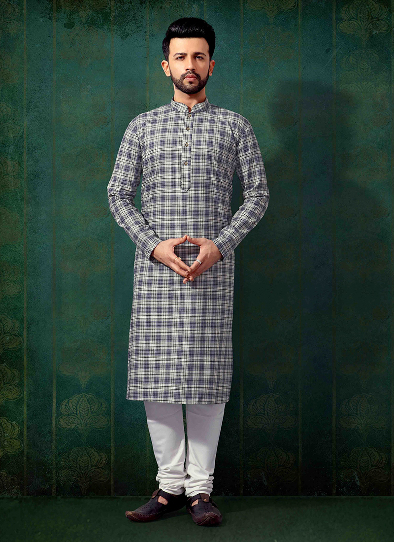 Buy Navy Blue Checks Kurta Online 141573