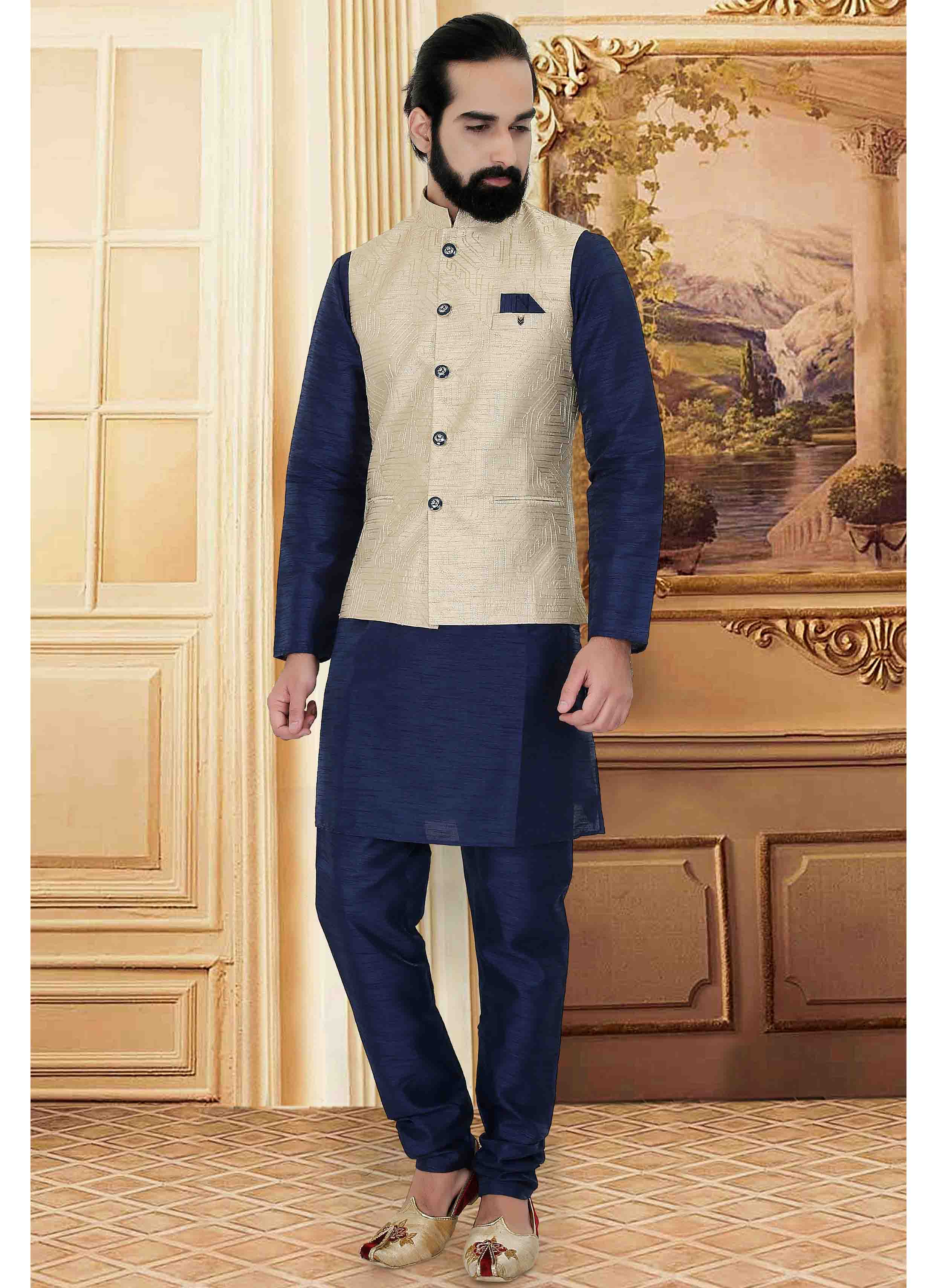Blue Kurta Dark Blue Waistcoat Combinations Shop Navy Blue