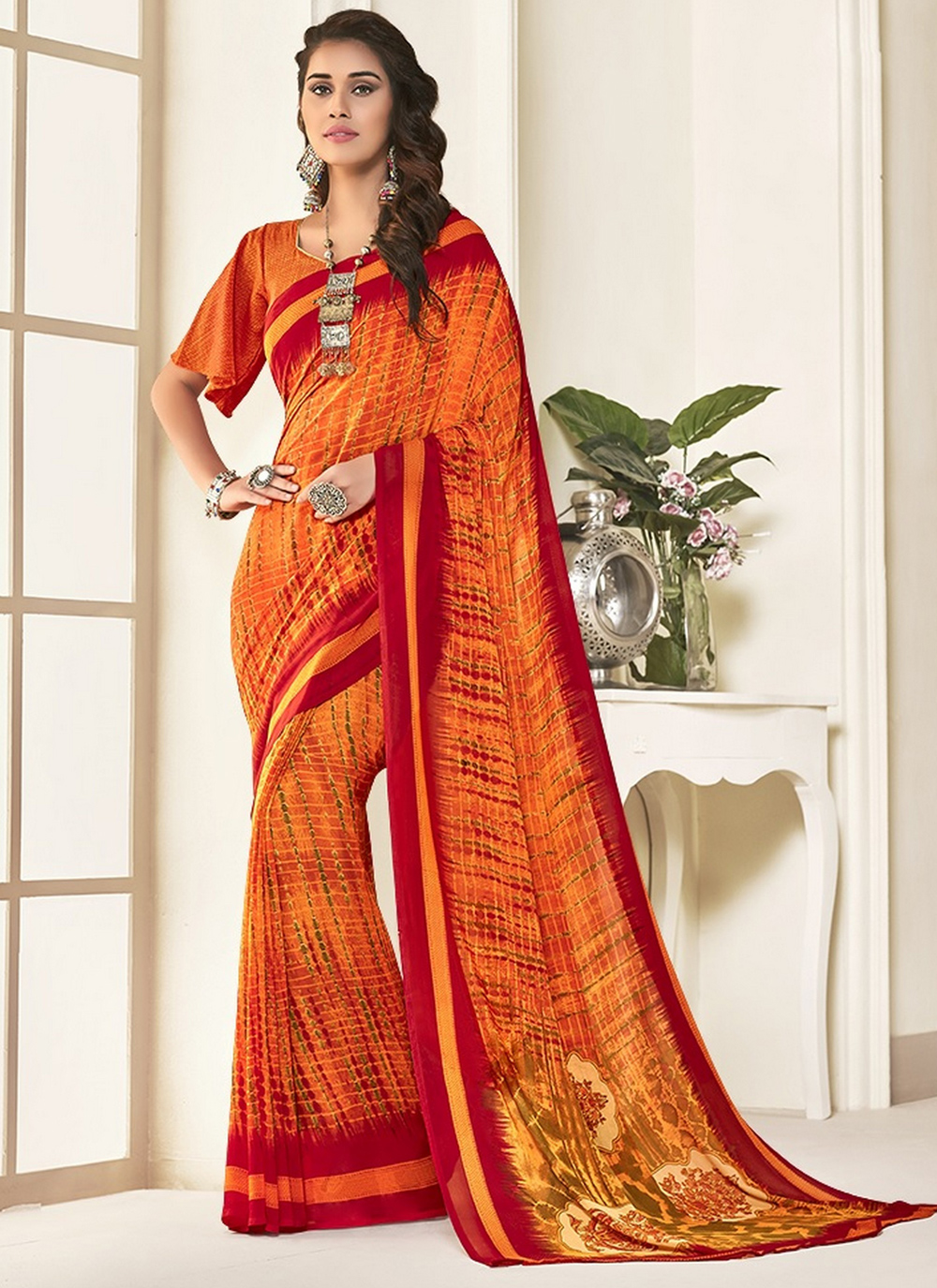 Shop Orange Color Saree Online : 155861