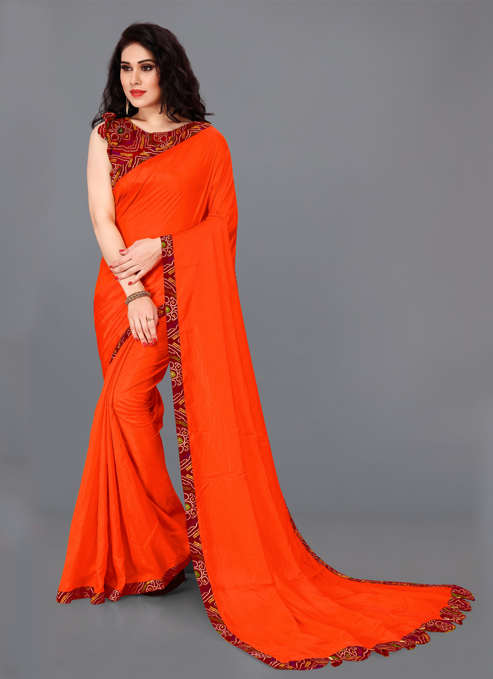 Trendofindia Orange Très Joli Saree/Sari Bollywood CA105 - 5,50m X 1,10m