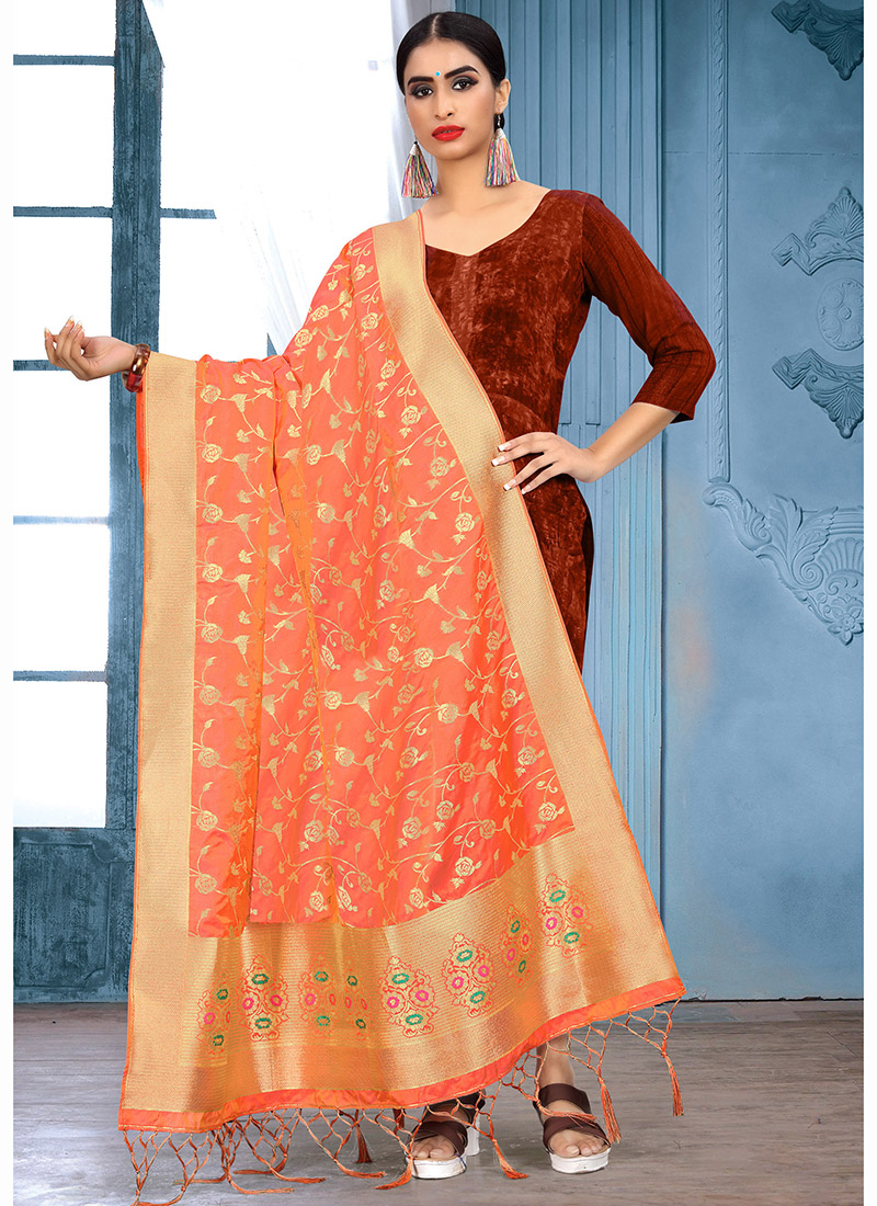 peach colour gown with dupatta