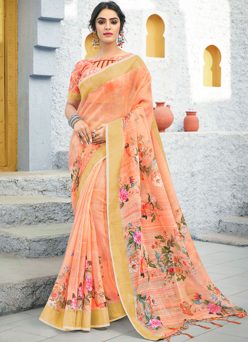 peach colour cotton saree