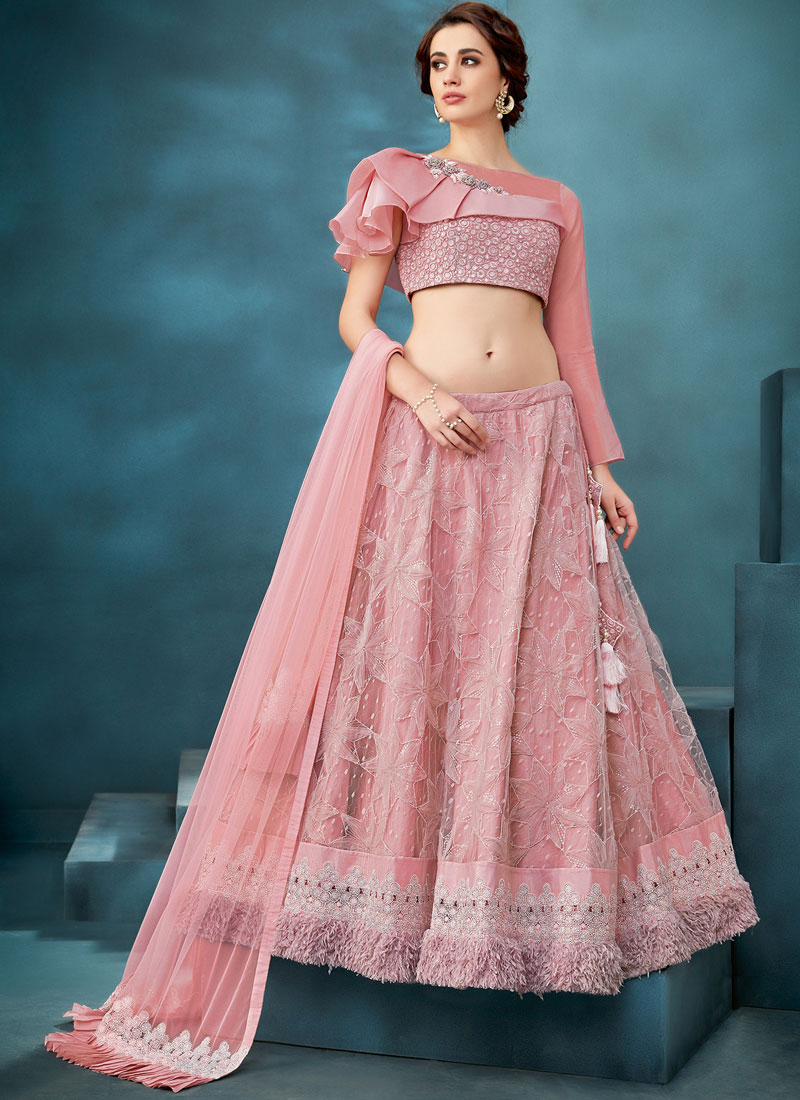 Stylish Pink Net Party Wear Lehenga Choli