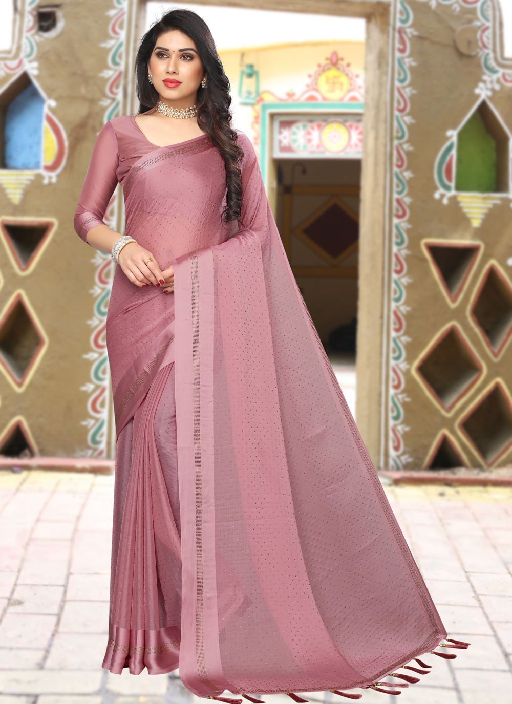 Buy Incredible Pink Stone Work Silk Party Wear Saree - Zeel Clothing