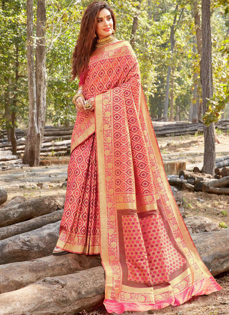 Buy Pink Weaving Banarasi Silk Classic Saree Online 144177 Wedding