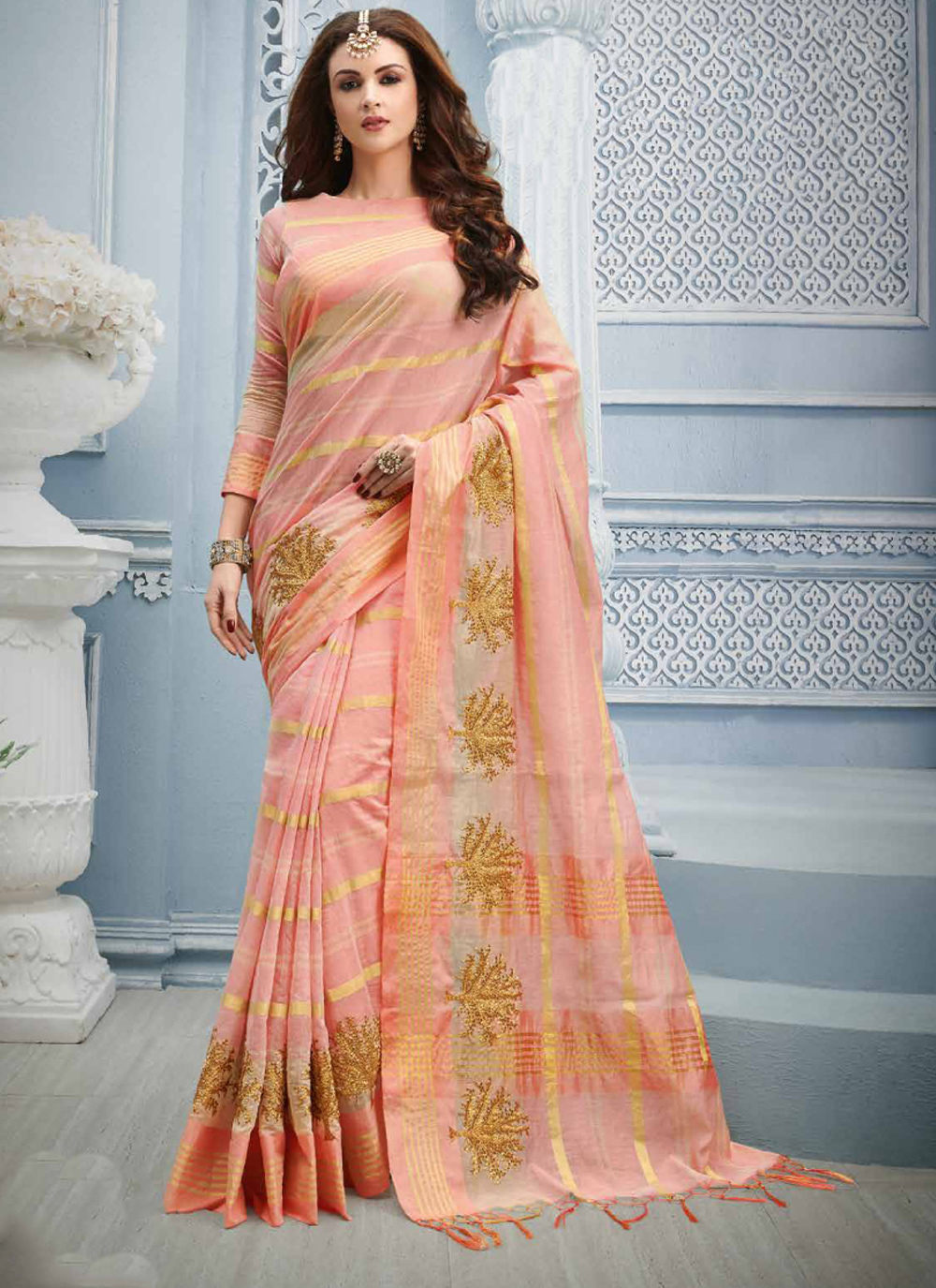 Buy Pink Zari Designer Saree 162071