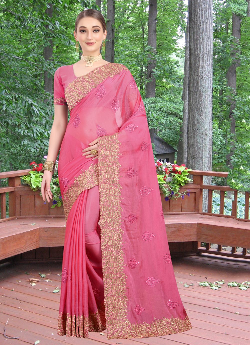 Buy Pink Zari Reception Classic Designer Saree Online 161602 Party