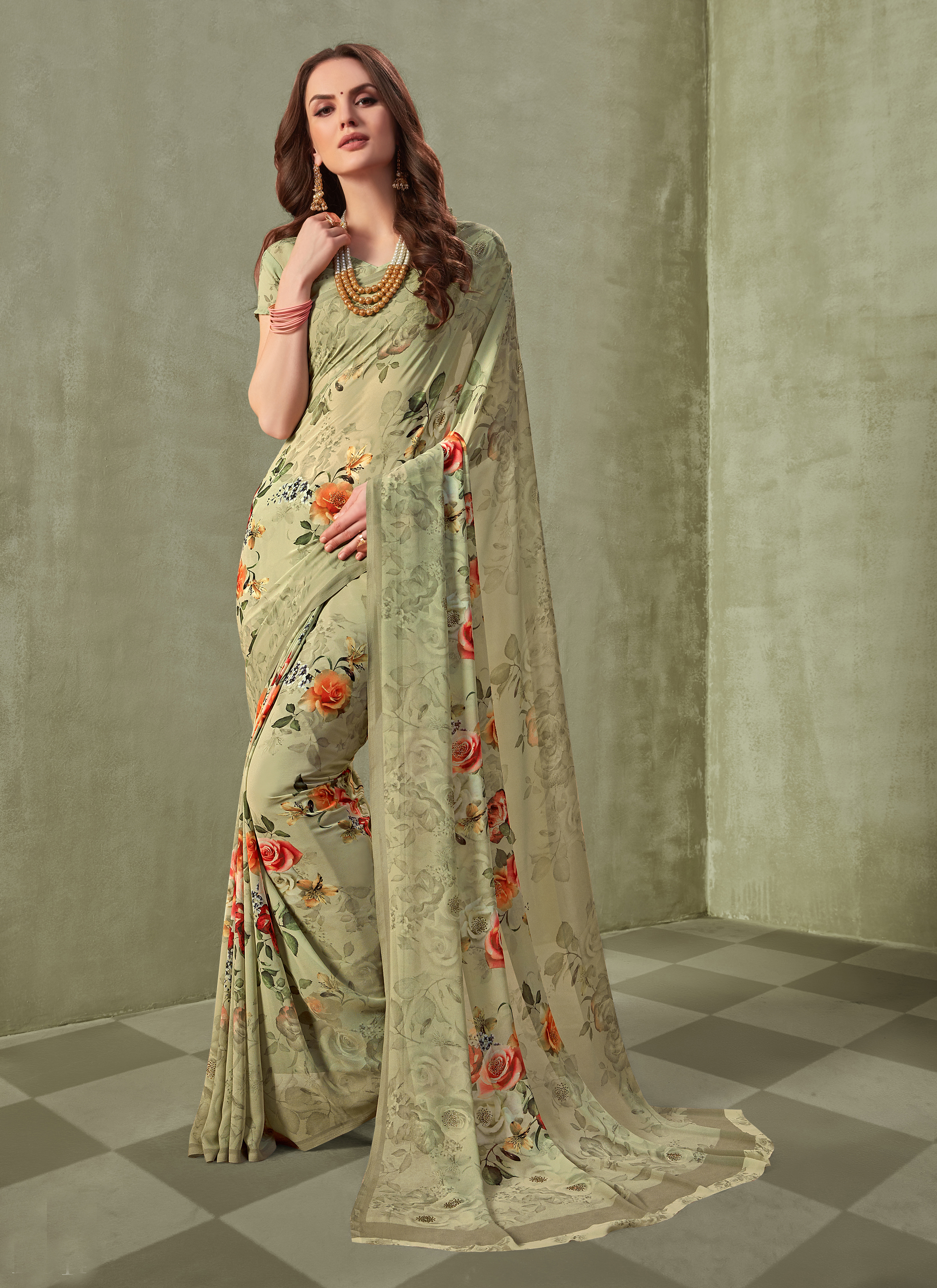 green saree outfit