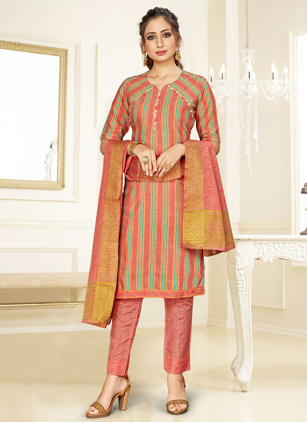 plain shirt with printed salwar