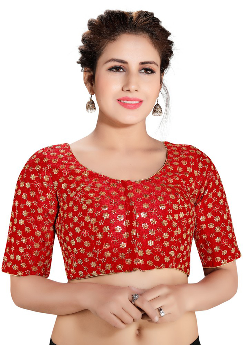 Buy Online Red Embroidered Mehndi Designer Blouse : 147434