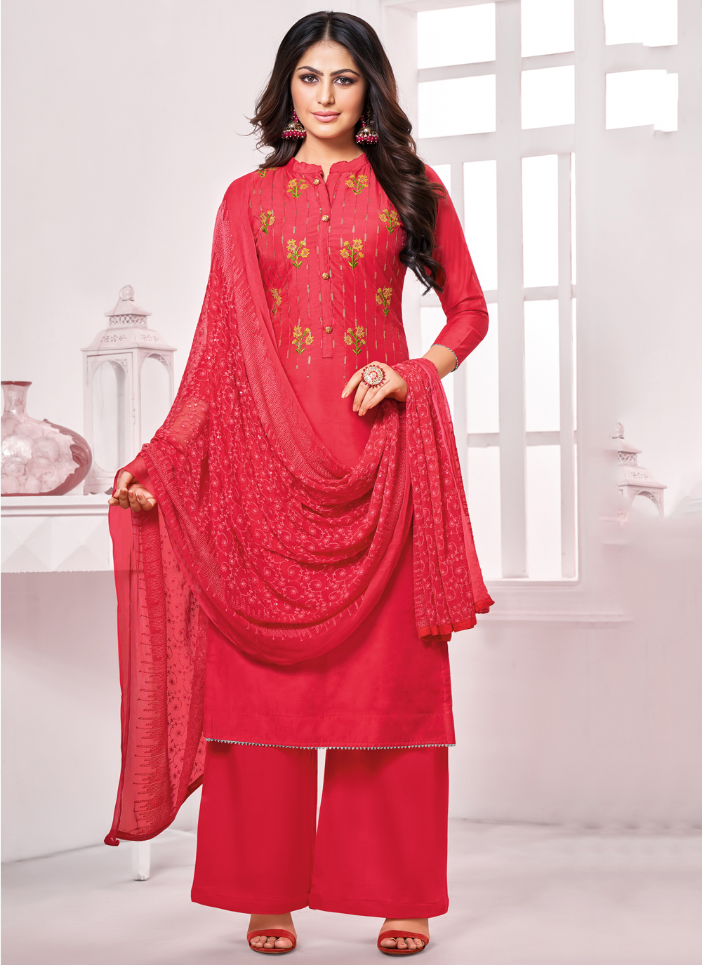 red palazzo suits