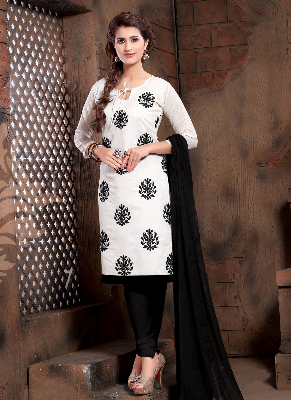 Shop Online Resham Silk Salwar Suit In White 161342