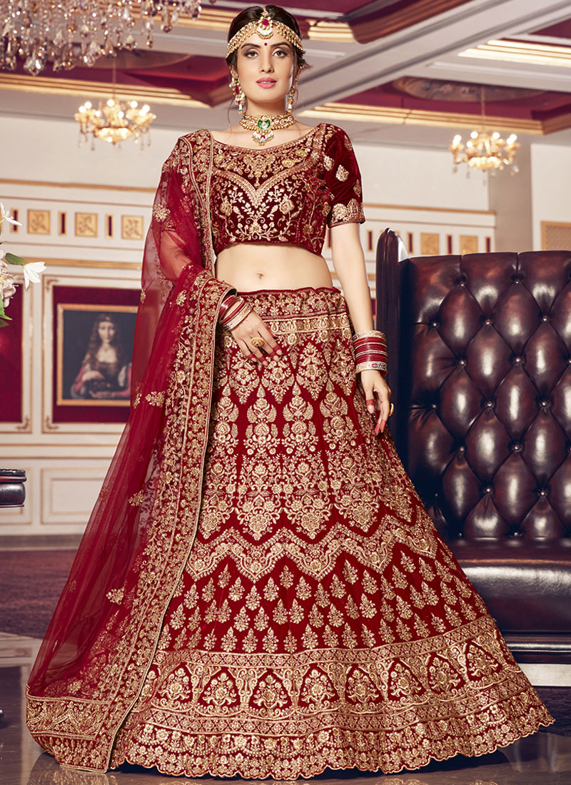 Dusty Mauve and Gold Embroidered Velvet Lehenga – Lashkaraa