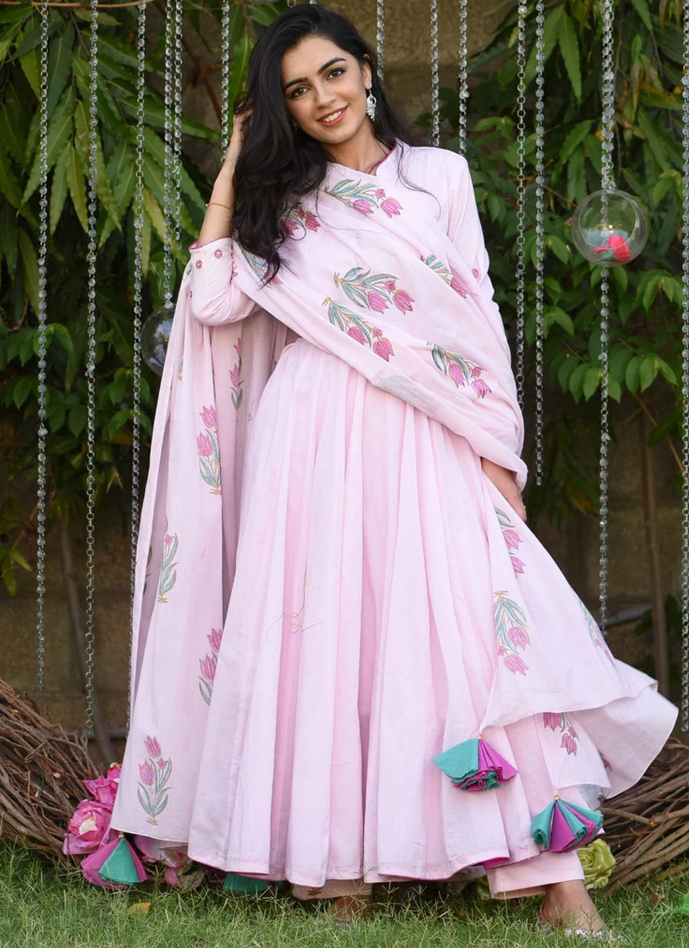 Shop Online Rose Pink Silk Designer Gown : 162921