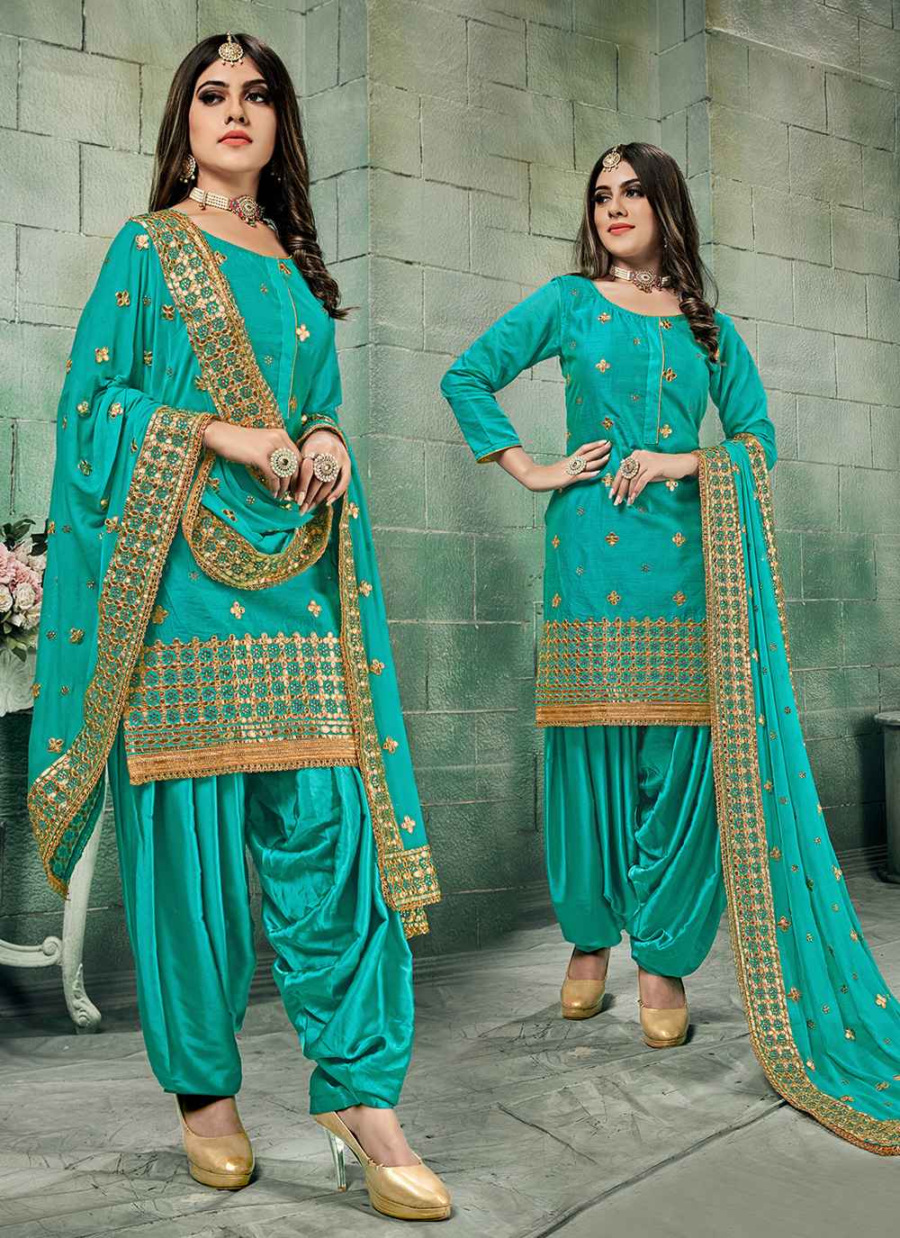 New Designer Light Green Color Party-Wear Punjabi Sahara Suit