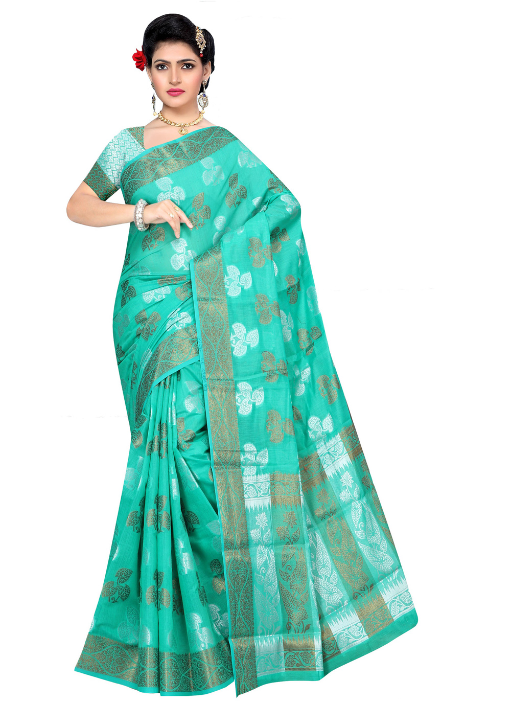 Sea Green Chanderi Traditional Saree buy online