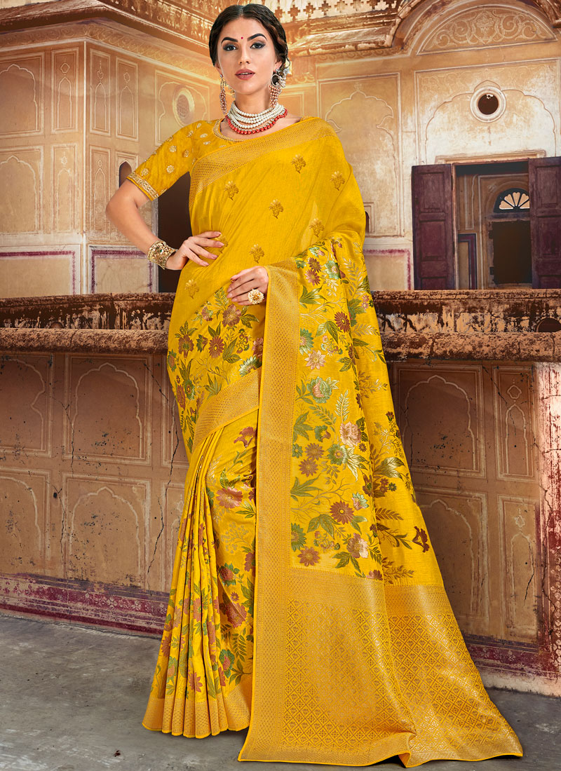 Royal Designer Yellow Haldi Saree for Bride 2022 | New Silk Sare