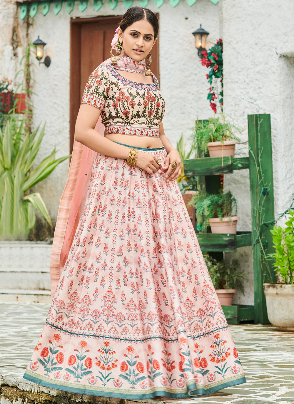 silk digital print a line lehenga choli 169777