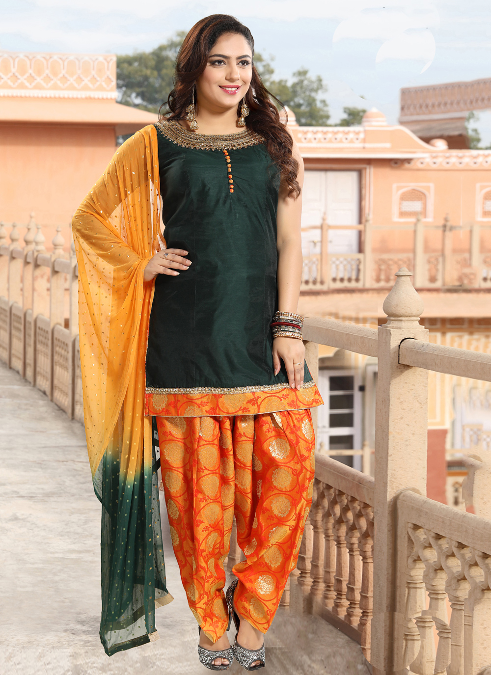 Buy Silk Embroidered Designer Patiala Suit In Green 166335