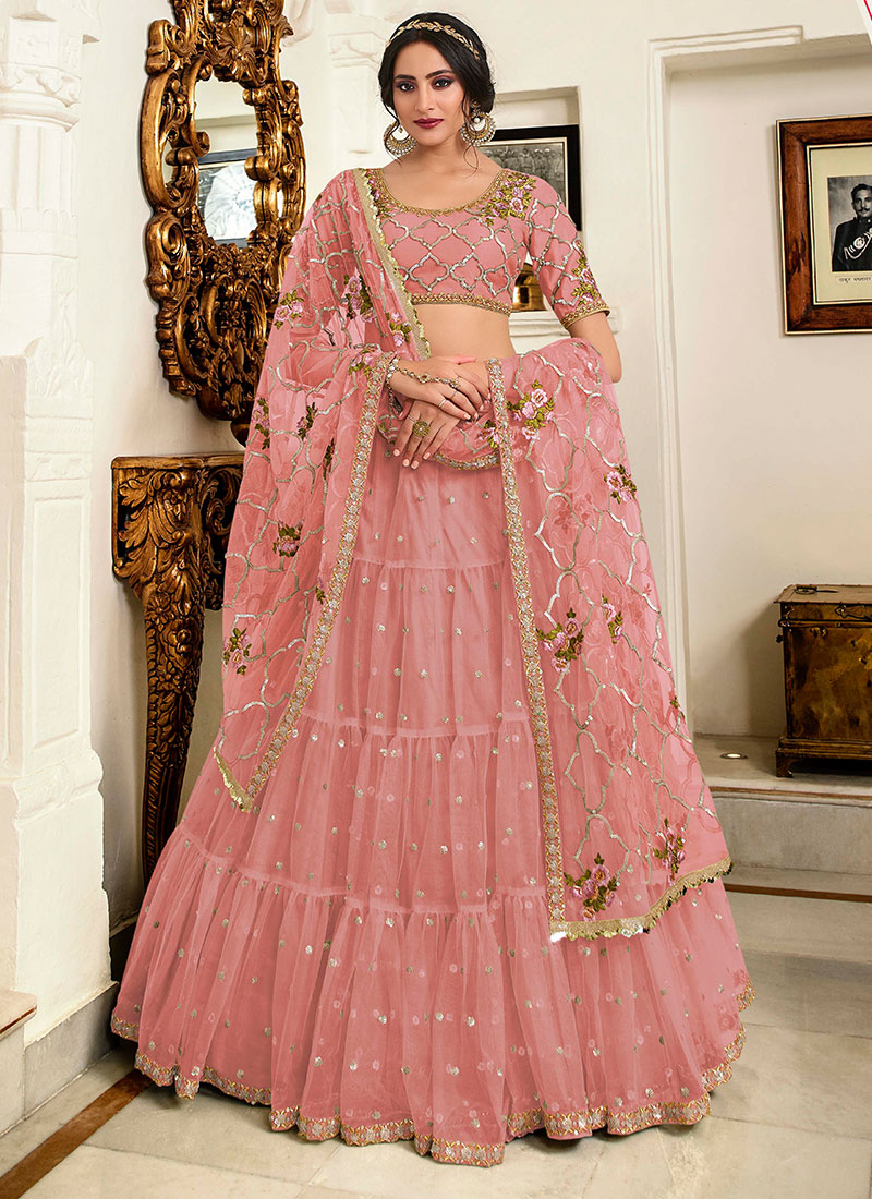 maroon and pink lehenga